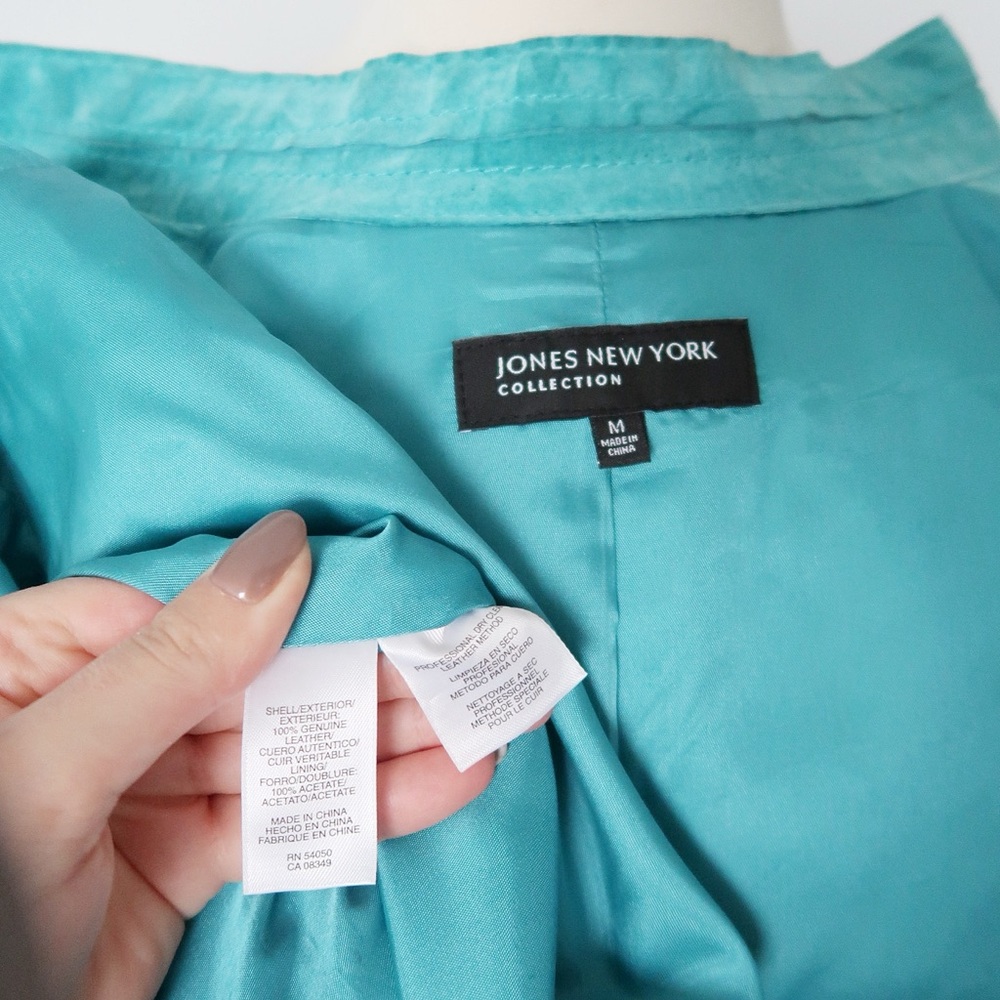 Jones New York Collection Suede Jacket in Turquoise Blue Aqua, Y2K - Picture 11 of 11